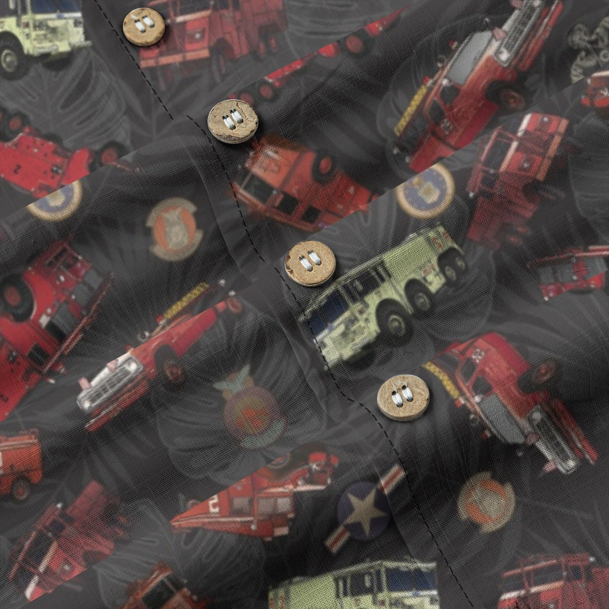 Hawaiian Shirt - "Vietnam Era Crash Trucks" - Black 100% Cotton
