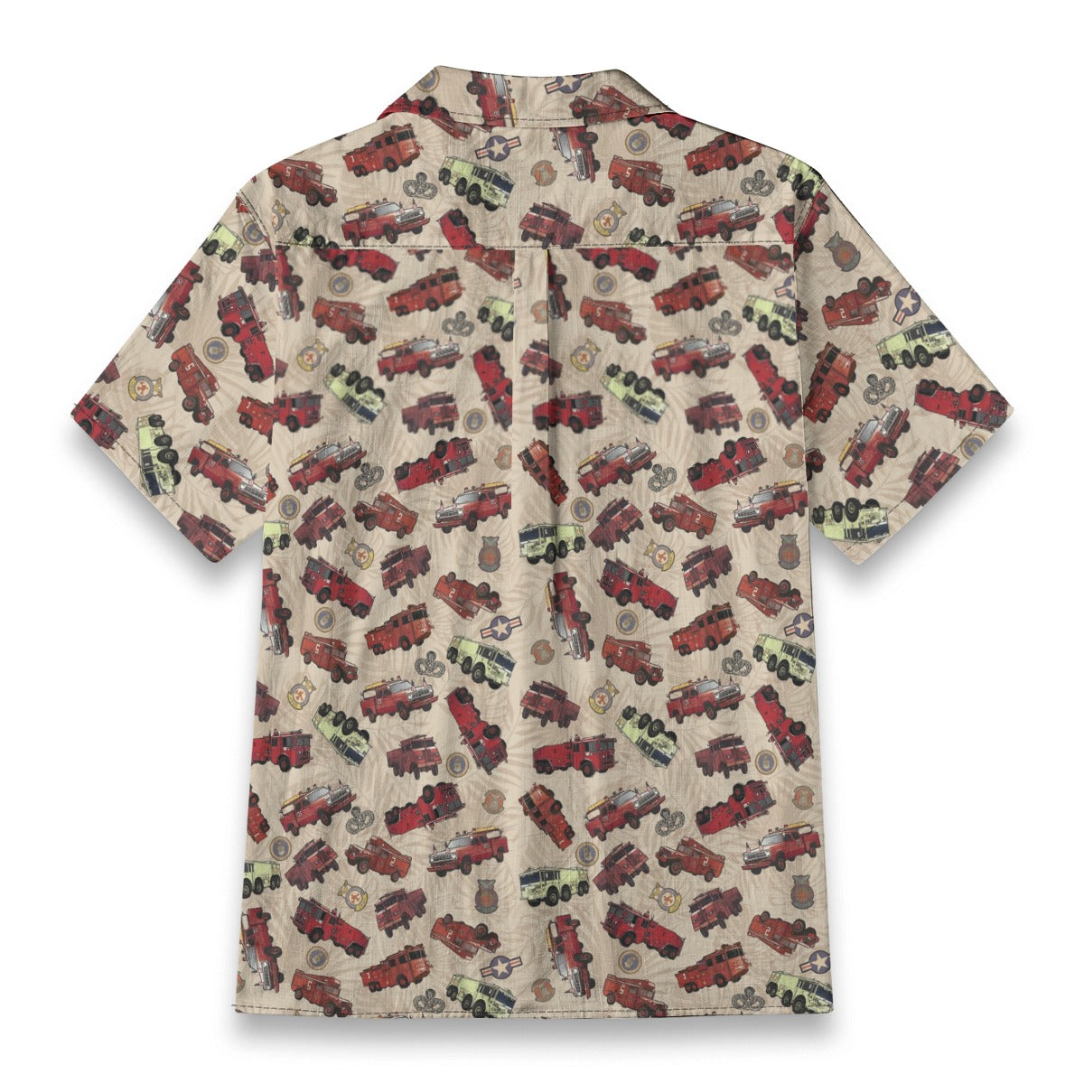 Hawaiian Shirt - "Vietnam Era Crash Trucks" - Beige 100% Cotton