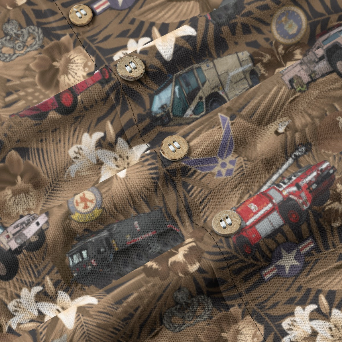 Hawaiian Shirt - "The Goodfellow Era ARFF Trucks" - Bronze 100% Cotton