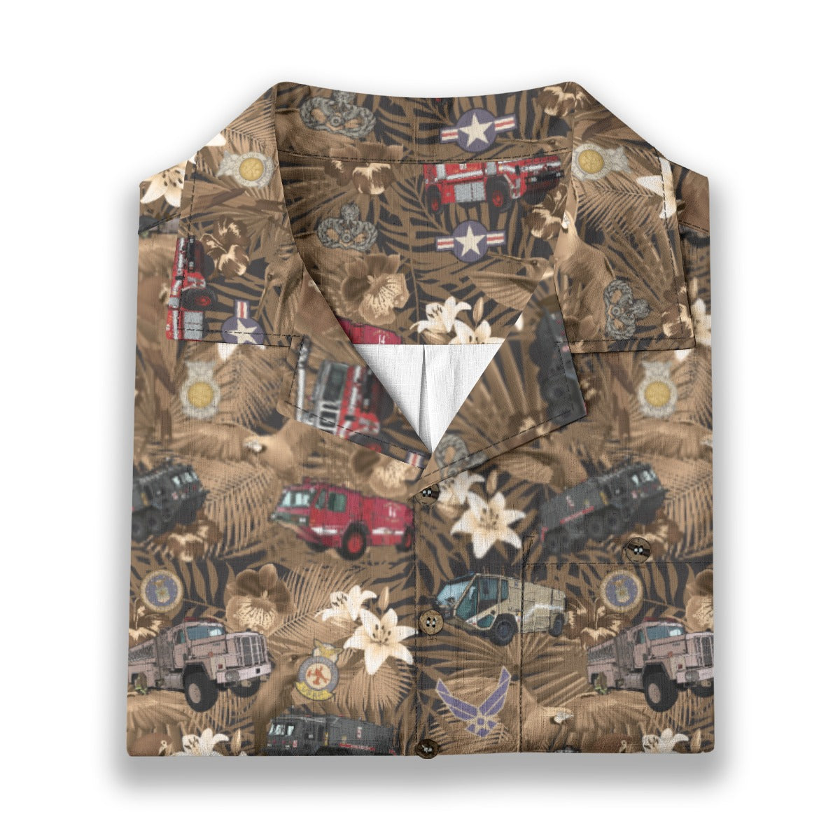 Hawaiian Shirt - "The Goodfellow Era ARFF Trucks" - Bronze 100% Cotton