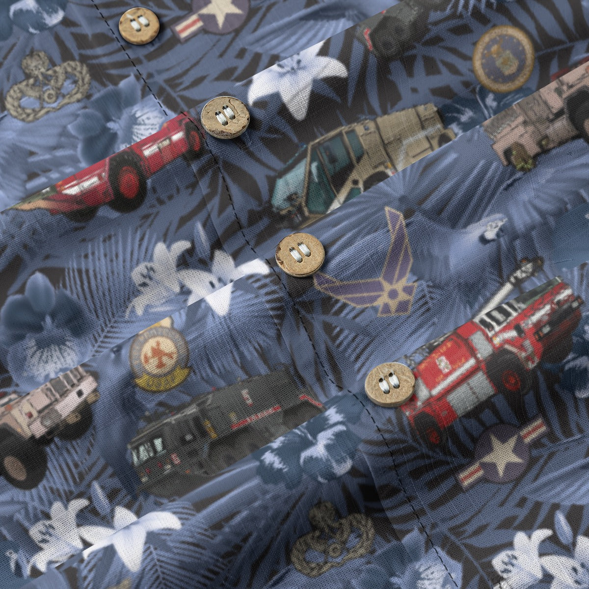 Hawaiian Shirt - "The Goodfellow Era ARFF Trucks" - Blue 100% Cotton