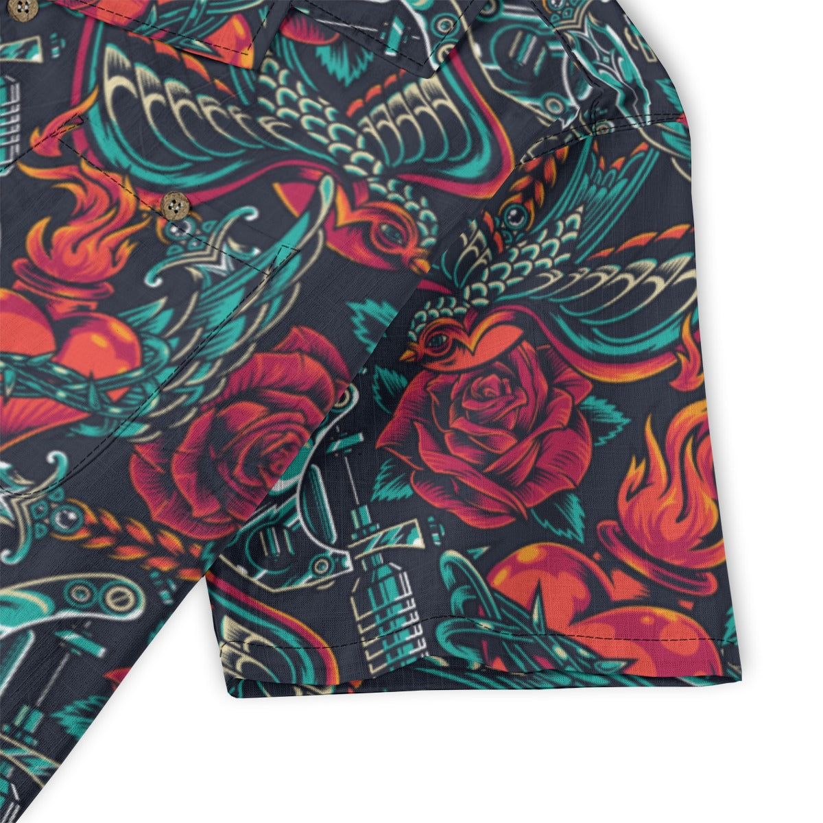 "Tattoos 'N Hearts" 100% Cotton Button-Up Shirt