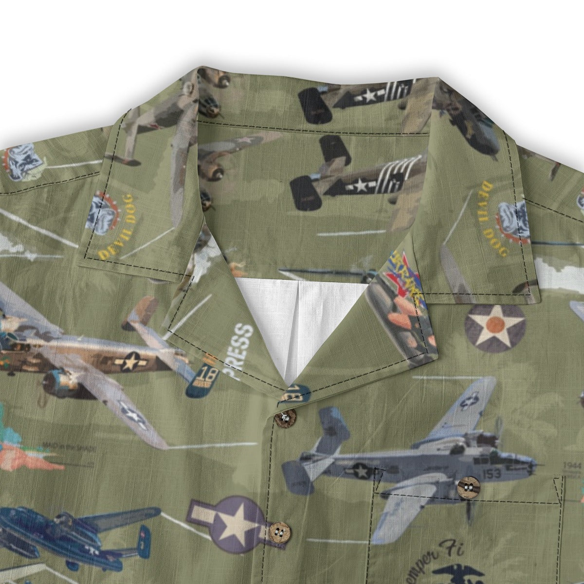 "B-25 Mitchell Tribute" Hawaiian Shirt 100%  Cotton - Olive