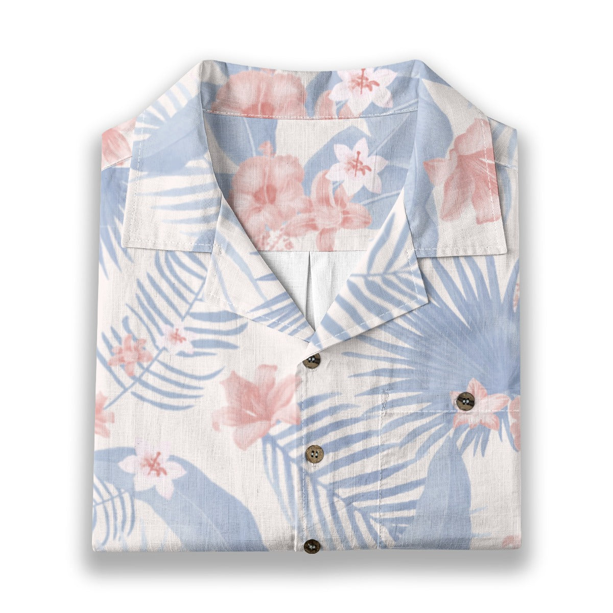 "Tropical Bliss, Coral Hibiscus" Hawaiian Shirt - 100%  Cotton