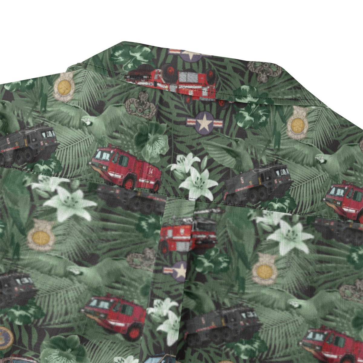 Hawaiian Shirt - "The Goodfellow Era ARFF Trucks" - Green100% Cotton