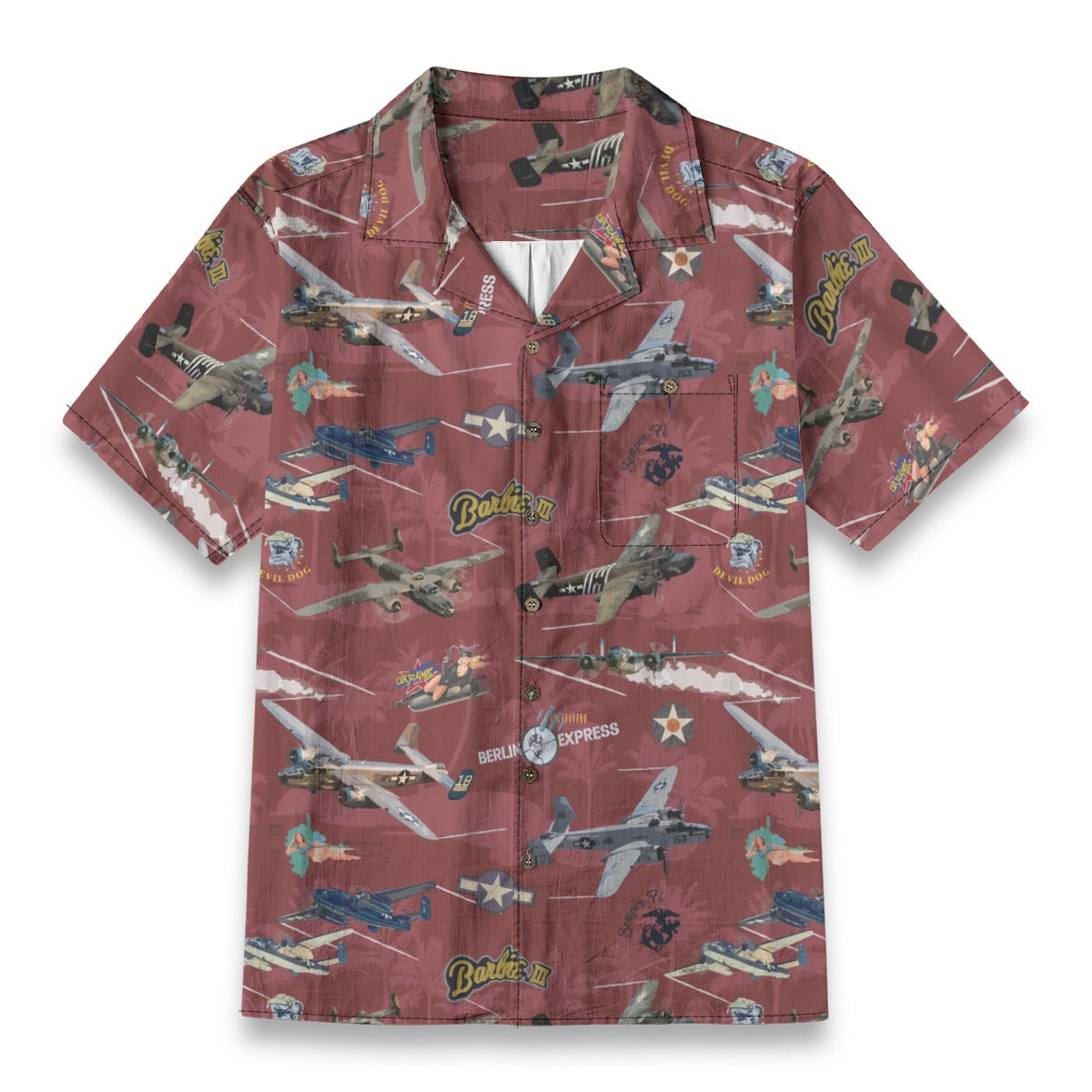 "B-25 Mitchell Tribute" Hawaiian Shirt 100%  Cotton - Red