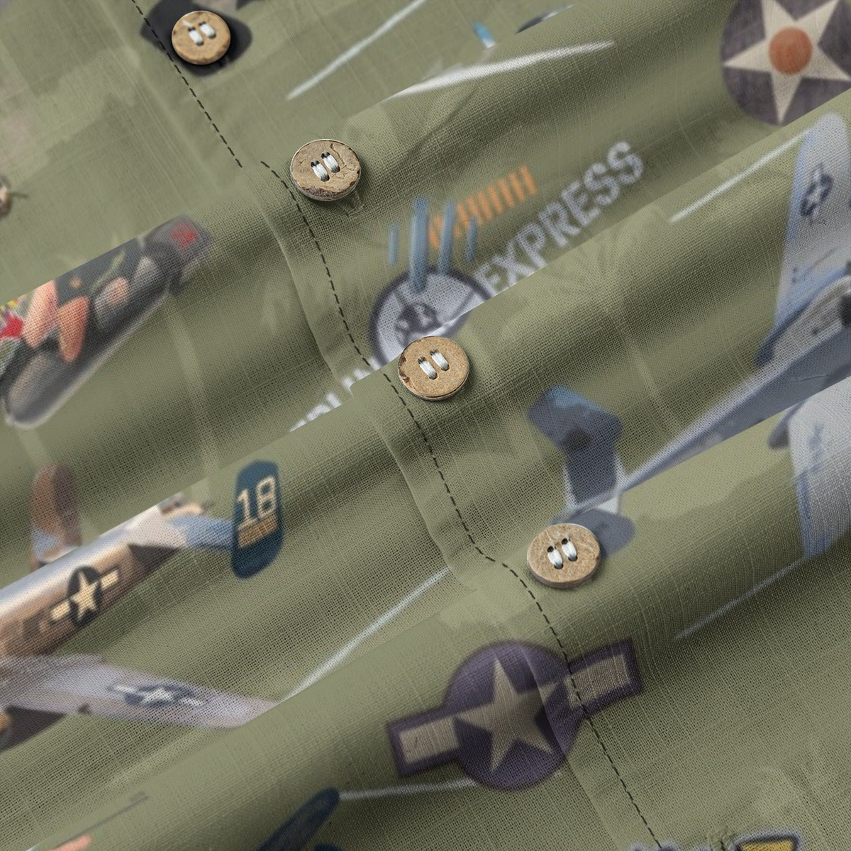 "B-25 Mitchell Tribute" Hawaiian Shirt 100%  Cotton - Olive