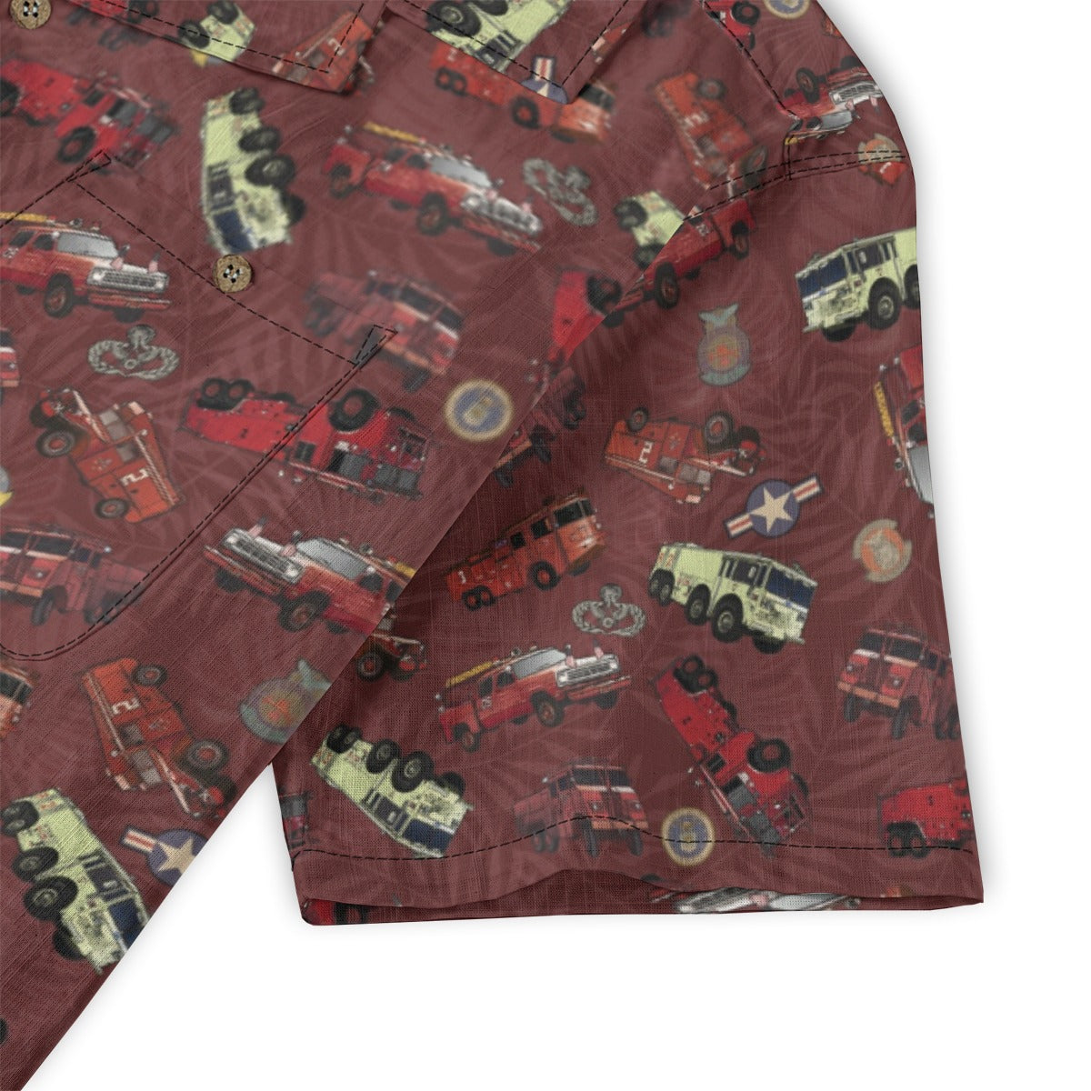 Hawaiian Shirt - "Vietnam Era Crash Trucks" - Red 100% Cotton