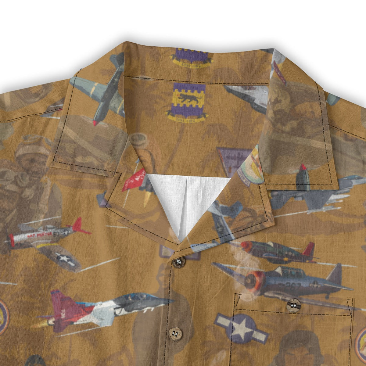 "Tuskegee Airmen" Hawaiian Tribute Shirt Gold 100%  Cotton