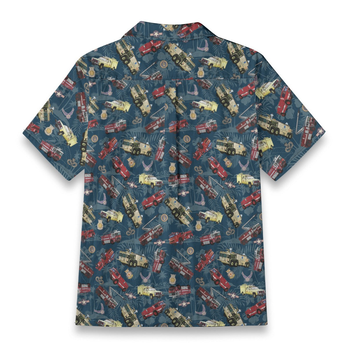 Hawaiian Shirt - "Chanute Era Crash Trucks" - Dark Blue 100% Cotton