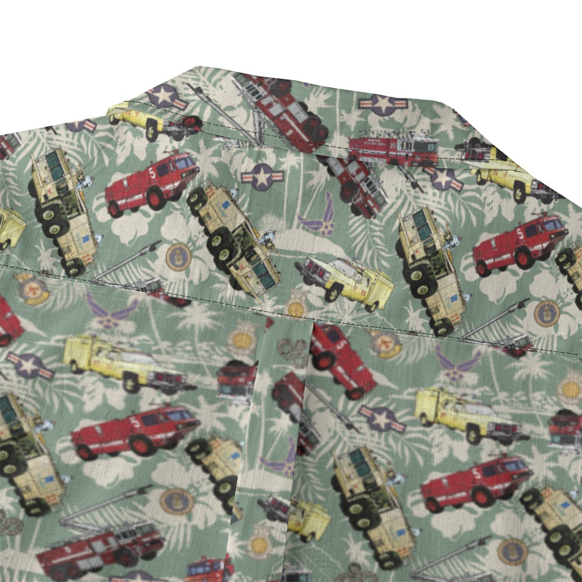 Hawaiian Shirt - "Chanute Era Crash Trucks" - Light Green 100% Cotton