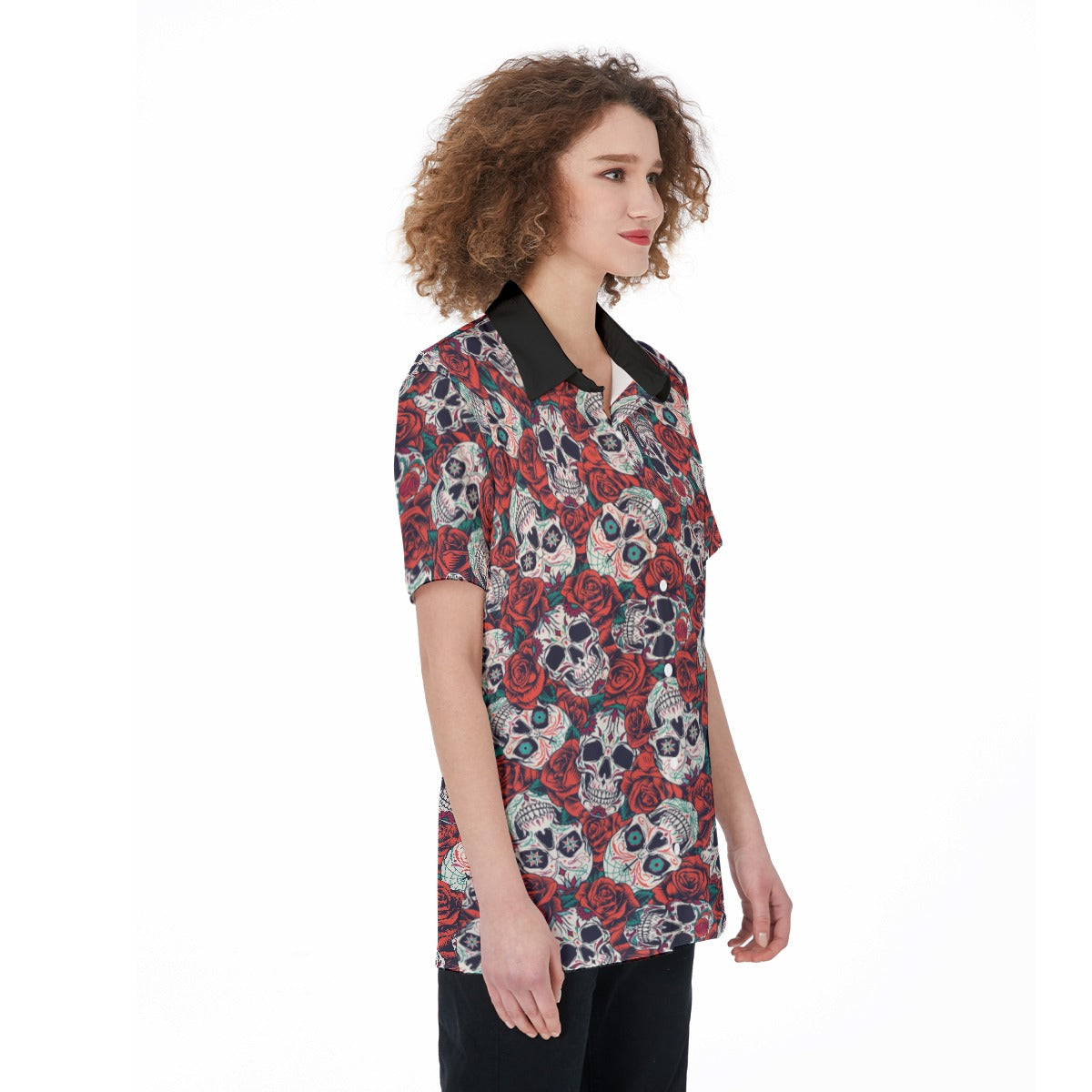 "Dia de Muertos in Roses" Women's Button-Up Shirt