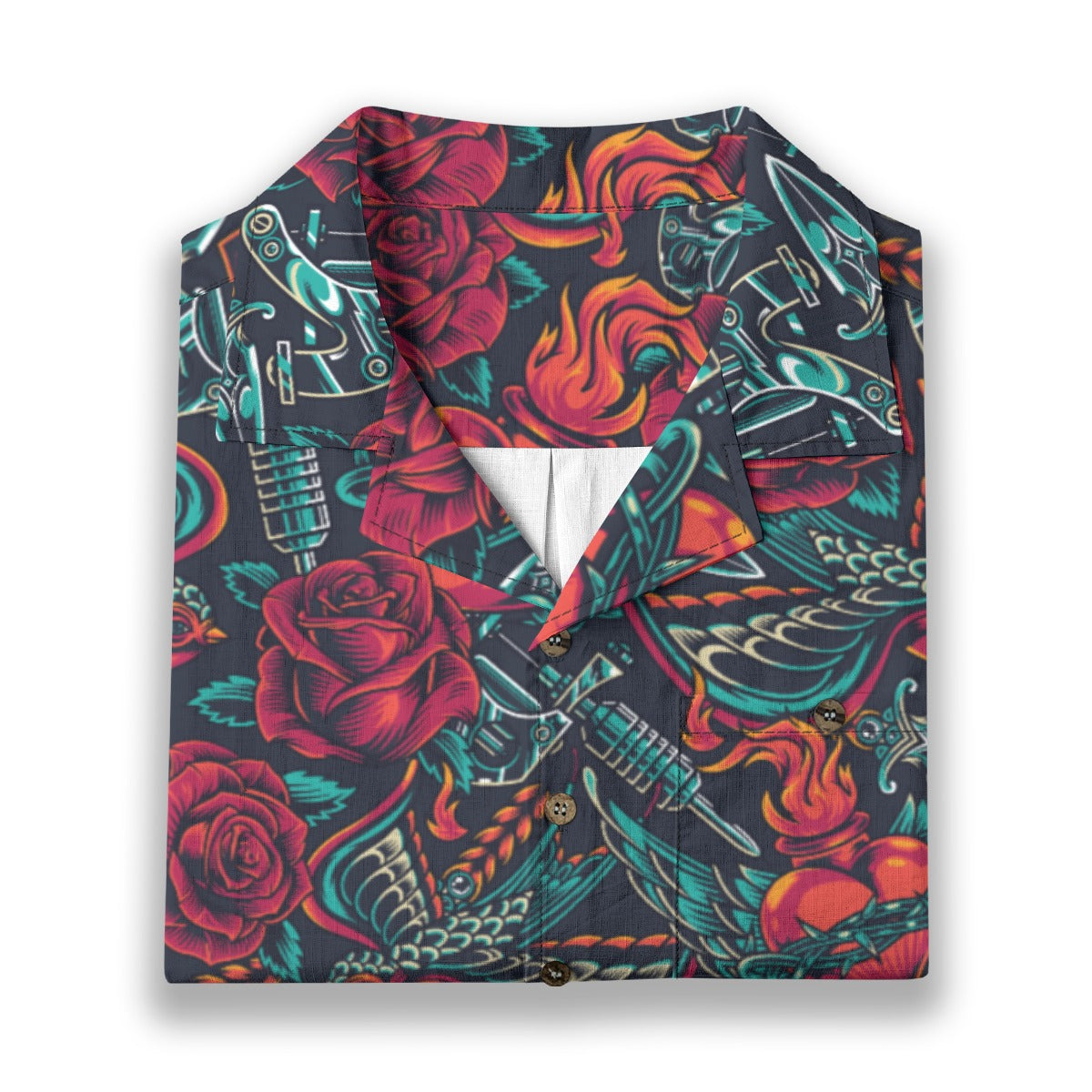 "Tattoos 'N Hearts" 100% Cotton Button-Up Shirt