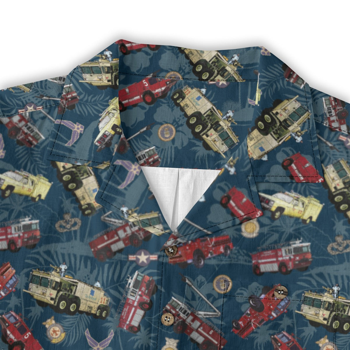 Hawaiian Shirt - "Chanute Era Crash Trucks" - Dark Blue 100% Cotton