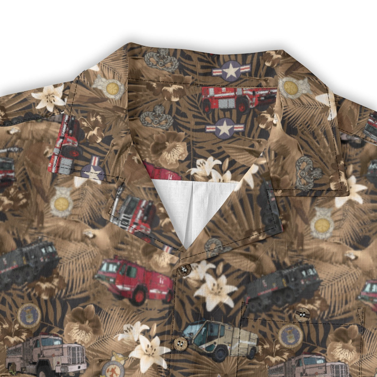 Hawaiian Shirt - "The Goodfellow Era ARFF Trucks" - Bronze 100% Cotton