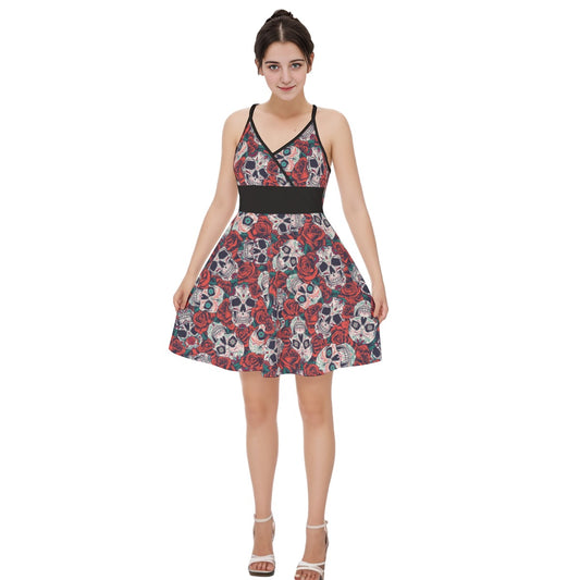 "Dia de Muertos in Roses" Women‘s Cross Cami Dress