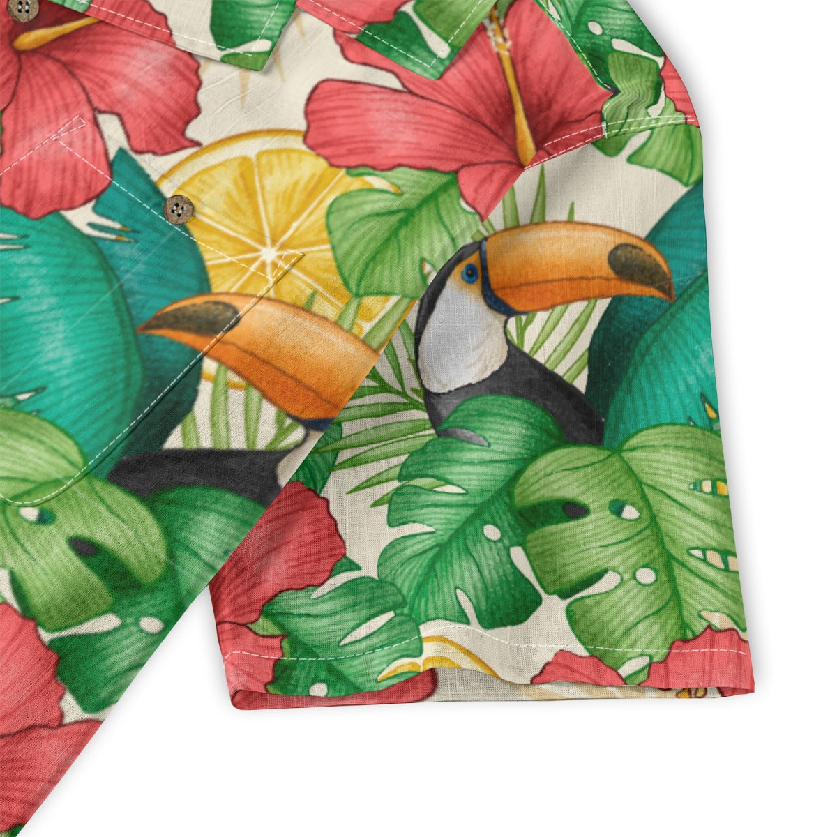 "Toucans Hiding in Hibiscus" Hawaiian Shirt - 100% Cotton