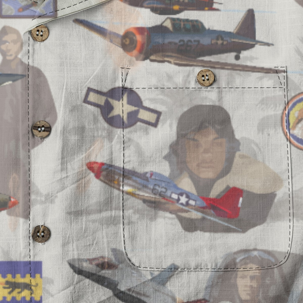 "Tuskegee Airmen" Hawaiian Tribute Shirt Beige 100%  Cotton