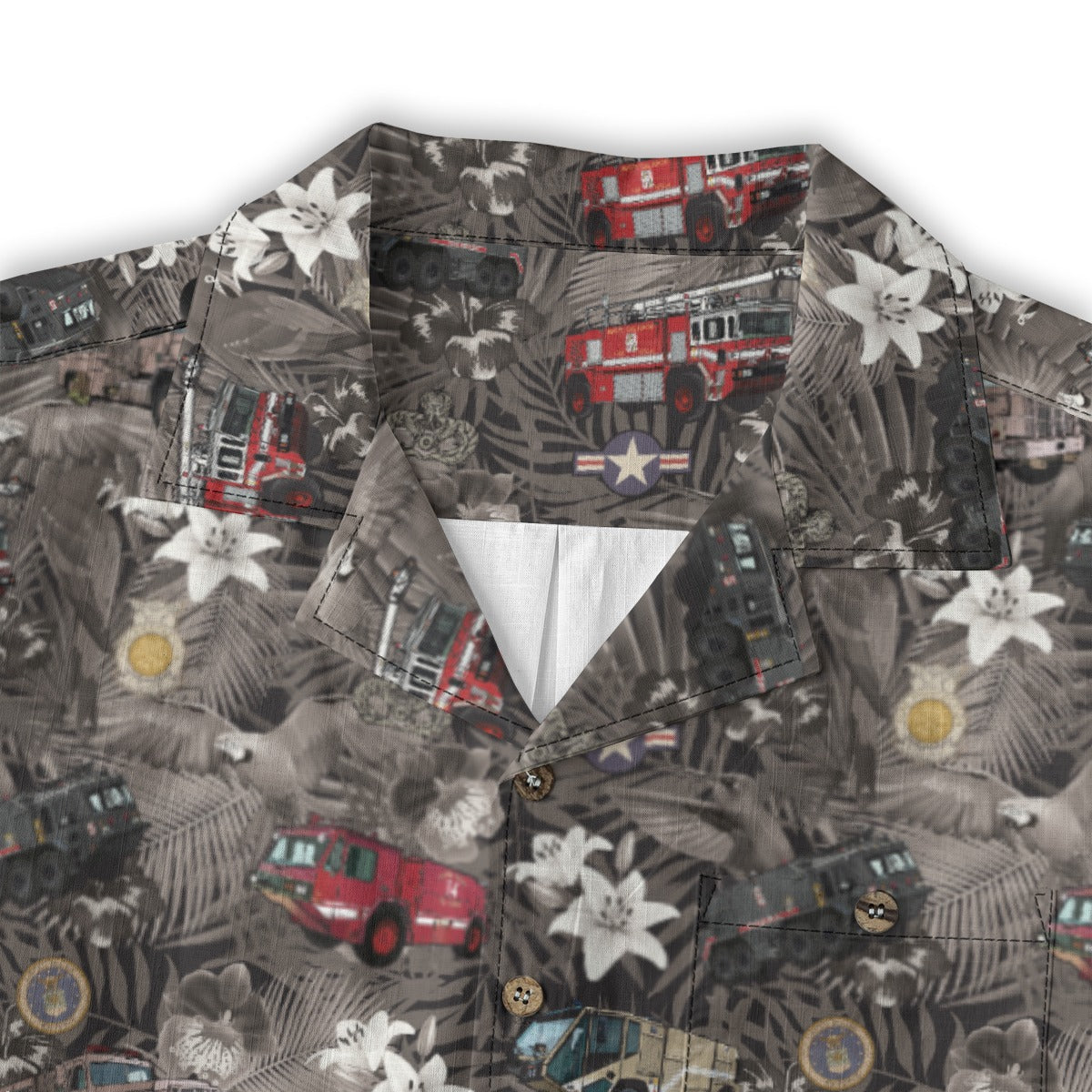 Hawaiian Shirt - "The Goodfellow Era ARFF Trucks" - Black 100% Cotton