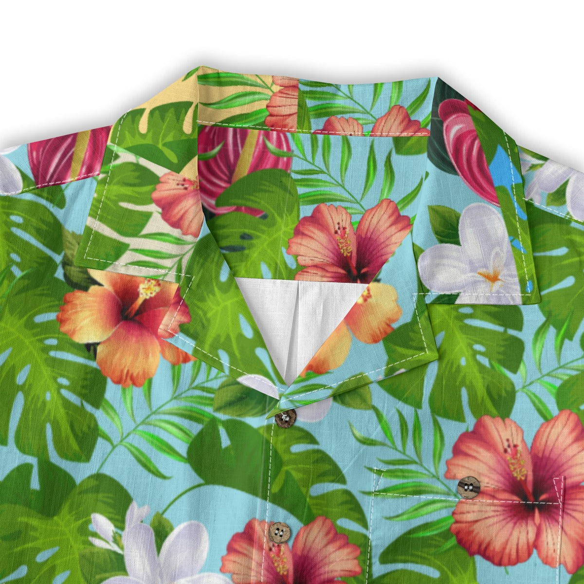 "Jungle Odyssey Hues: Celadon Blue" Hawaiian Shirt - 100% Cotton
