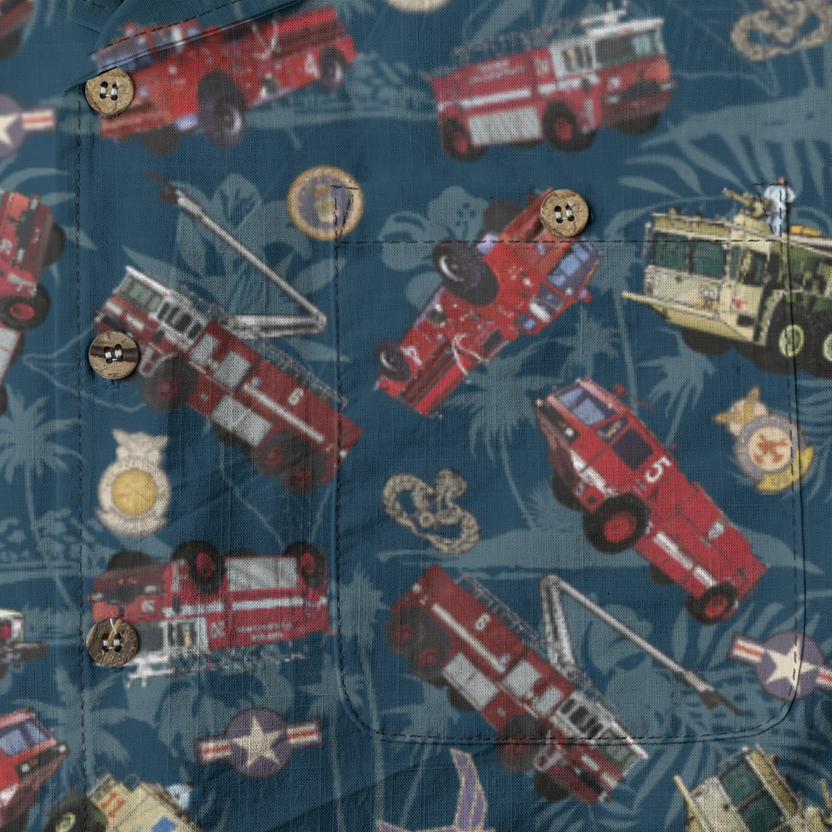 Hawaiian Shirt - "Chanute Era Crash Trucks" - Dark Blue 100% Cotton