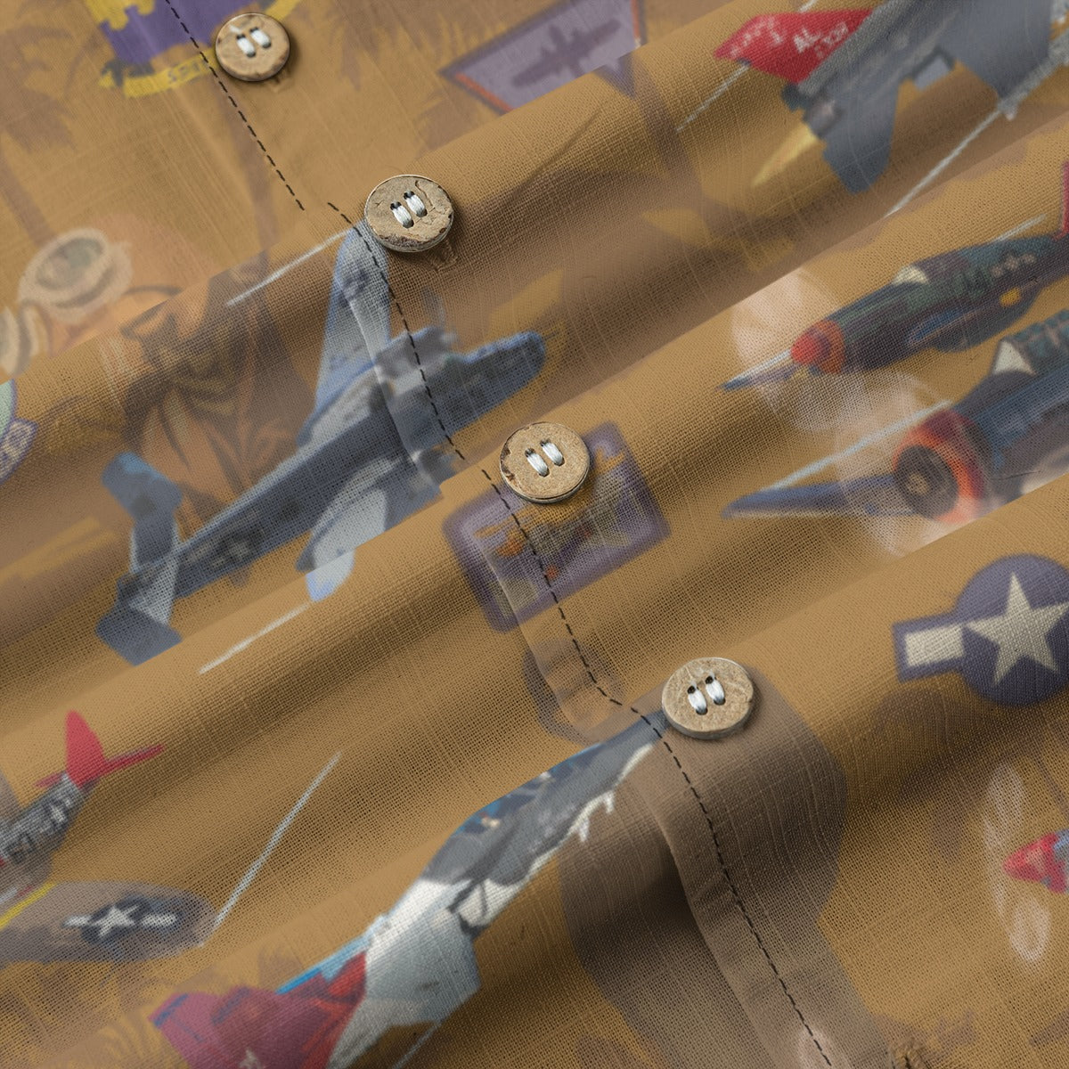 "Tuskegee Airmen" Hawaiian Tribute Shirt Gold 100%  Cotton