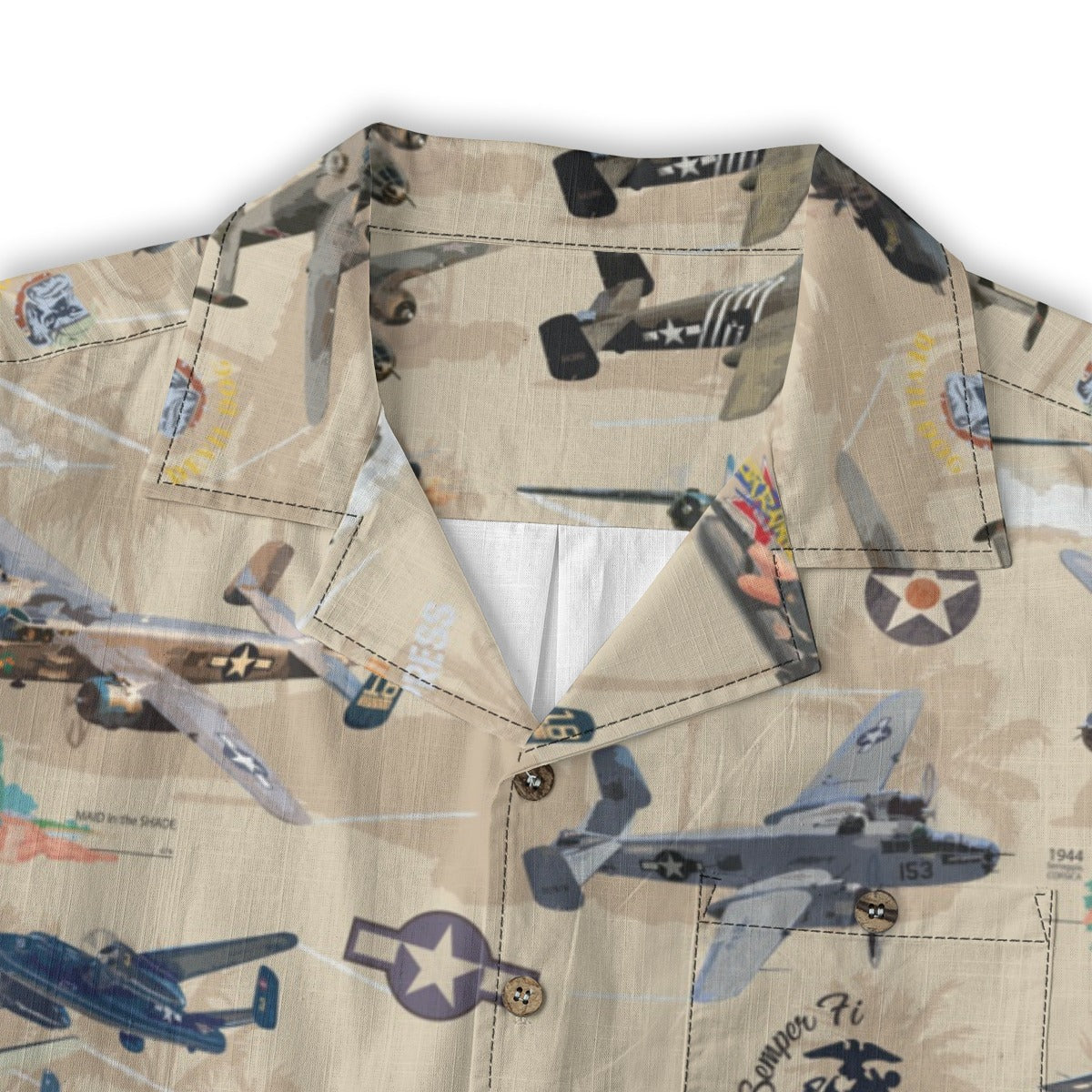 "B-25 Mitchell Tribute" Hawaiian Shirt 100%  Cotton - Cream