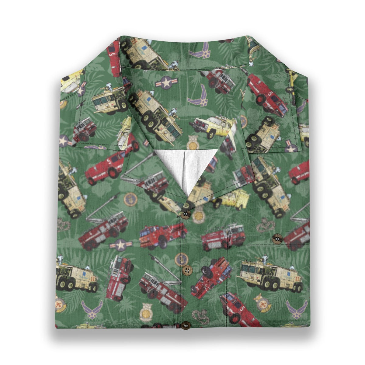 Hawaiian Shirt - "Chanute Era Crash Trucks" - Green 100% Cotton