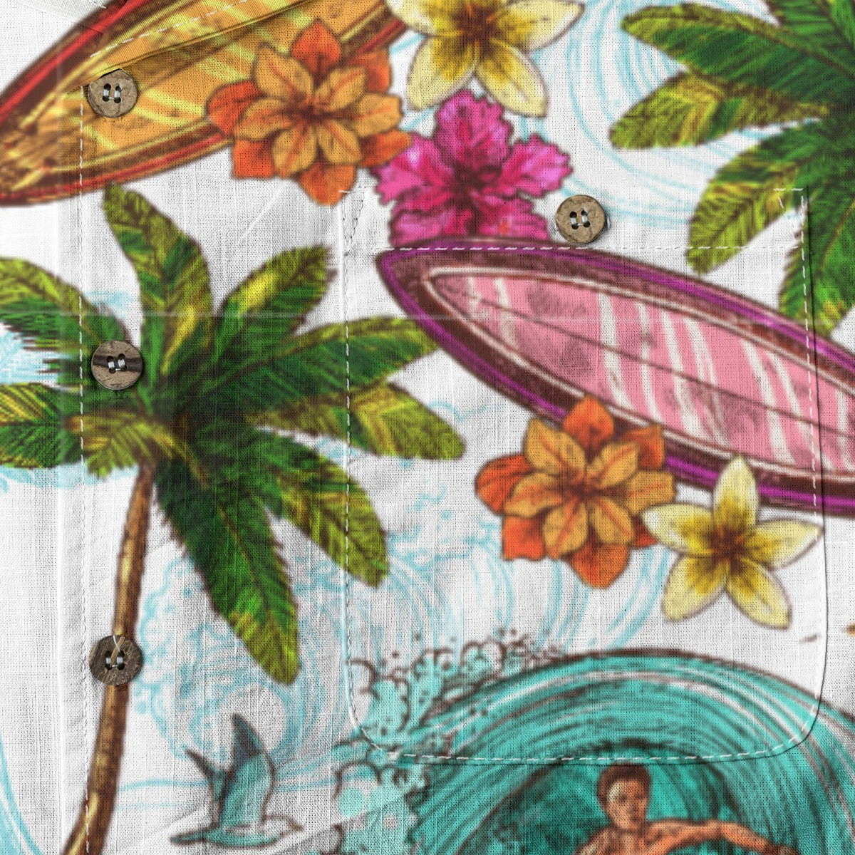 "Microbus and Surfboards" Hawaiian Shirt - 100% Cotton