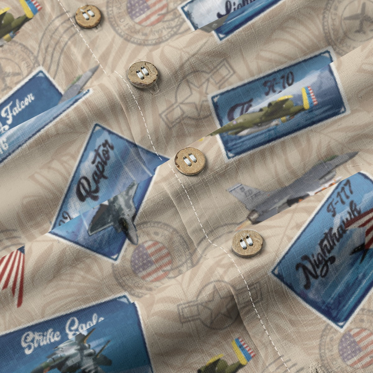 Hawaiian Shirt - Tribute to Current Fighter Jets of the USAF 100% Cotton! - Beige
