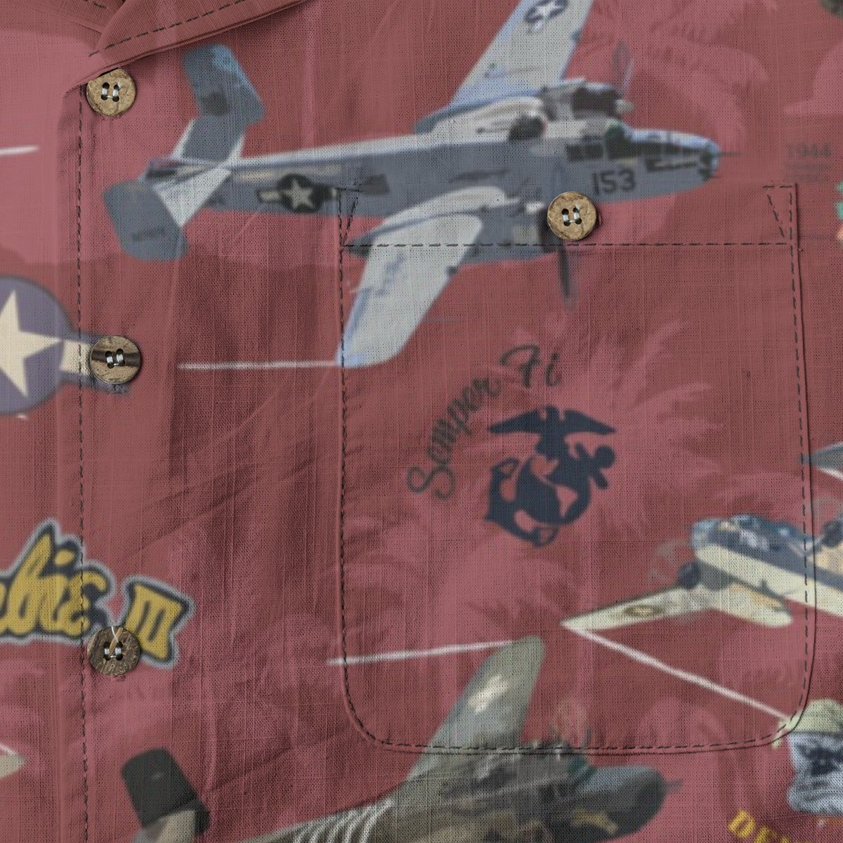 "B-25 Mitchell Tribute" Hawaiian Shirt 100%  Cotton - Red