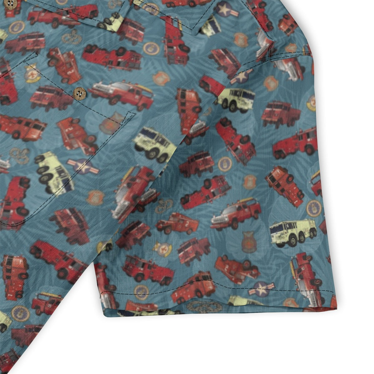 Hawaiian Shirt - "Vietnam Era Crash Trucks" - Light Blue 100% Cotton