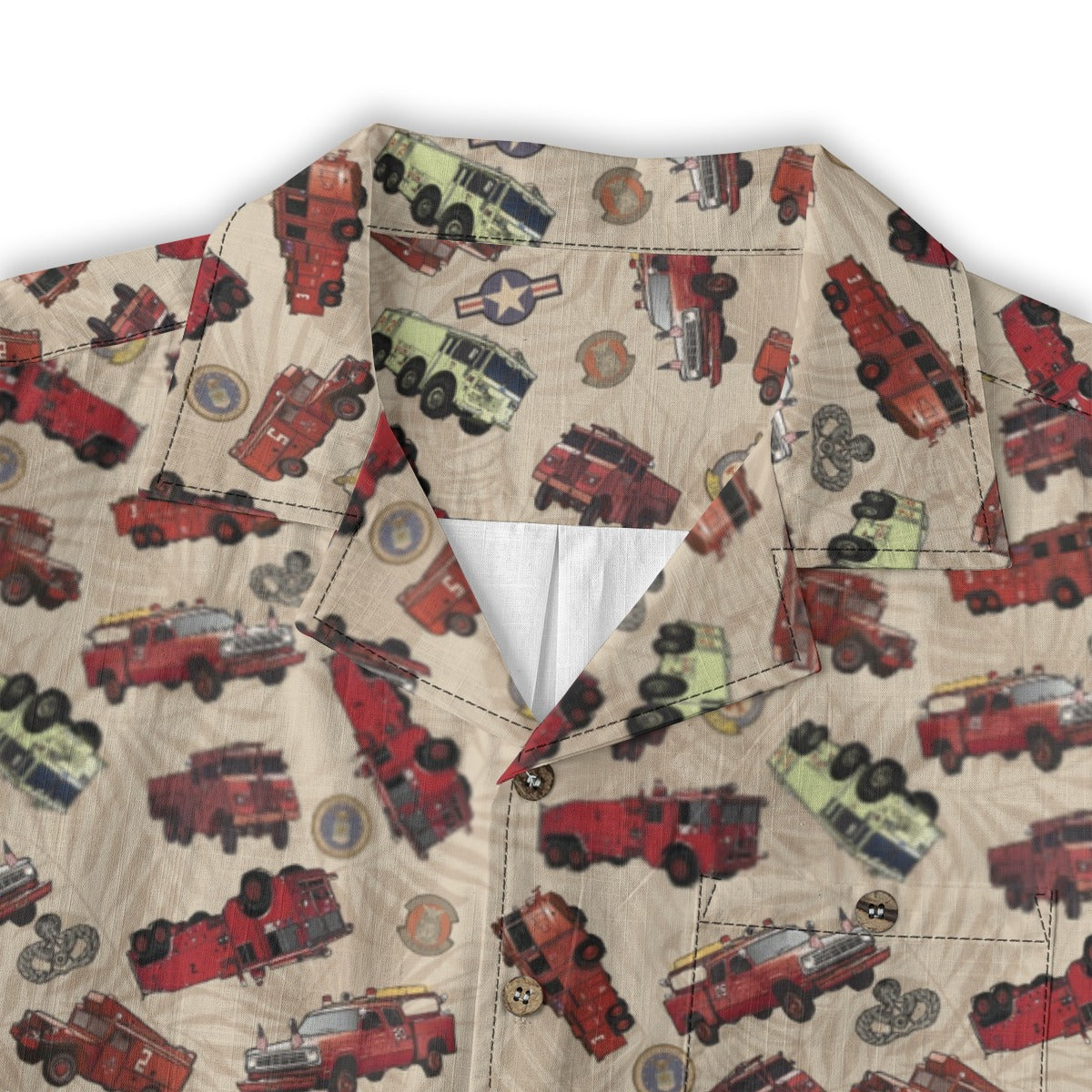 Hawaiian Shirt - "Vietnam Era Crash Trucks" - Beige 100% Cotton