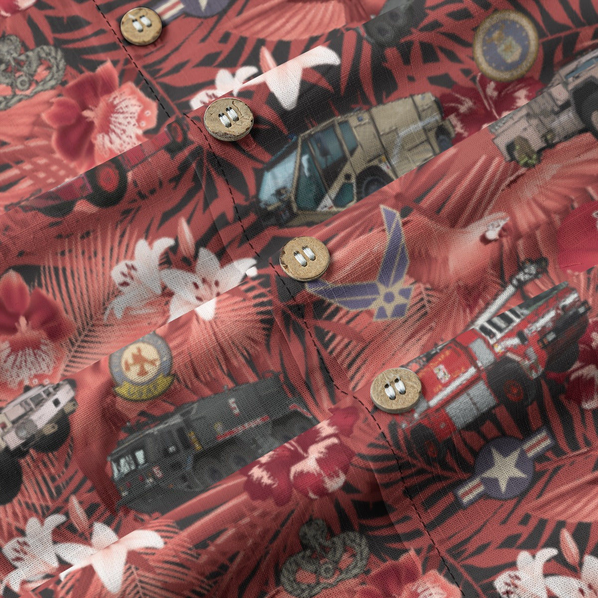 Hawaiian Shirt - "The Goodfellow Era ARFF Trucks" - Red 100% Cotton