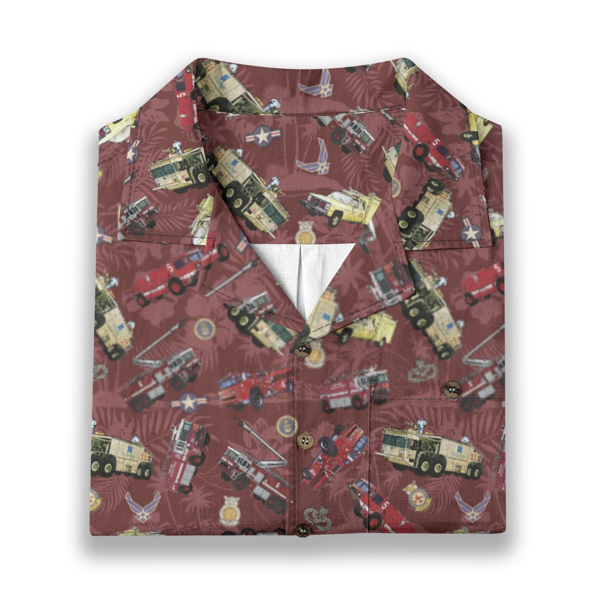 Hawaiian Shirt - "Chanute Era Crash Trucks" - Red 100% Cotton