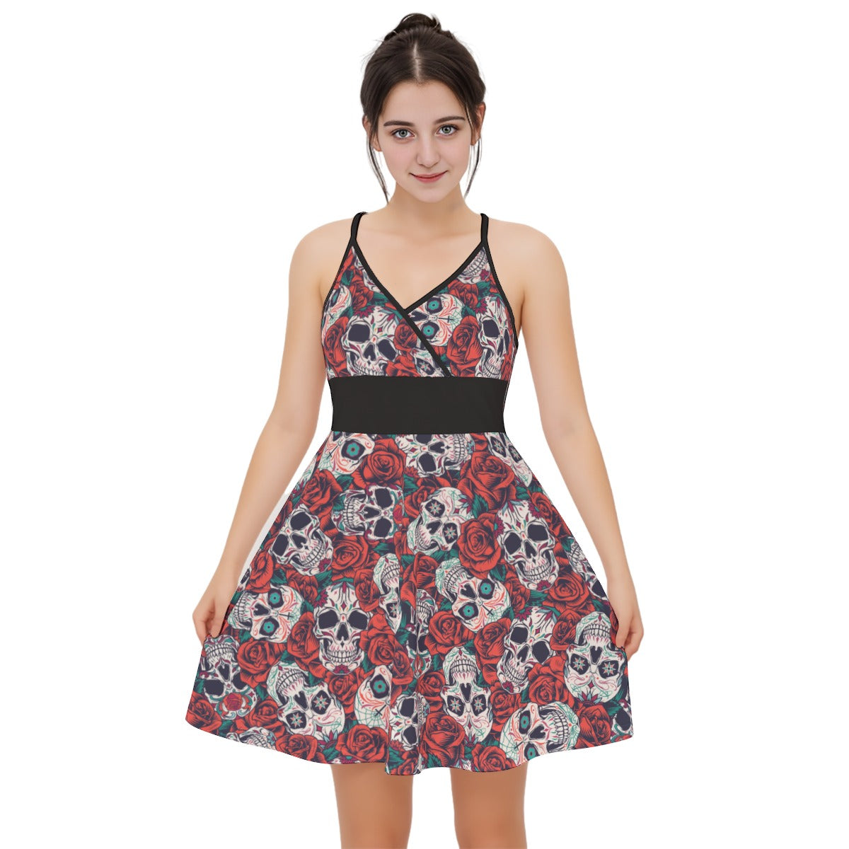 "Dia de Muertos in Roses" Women‘s Cross Cami Dress