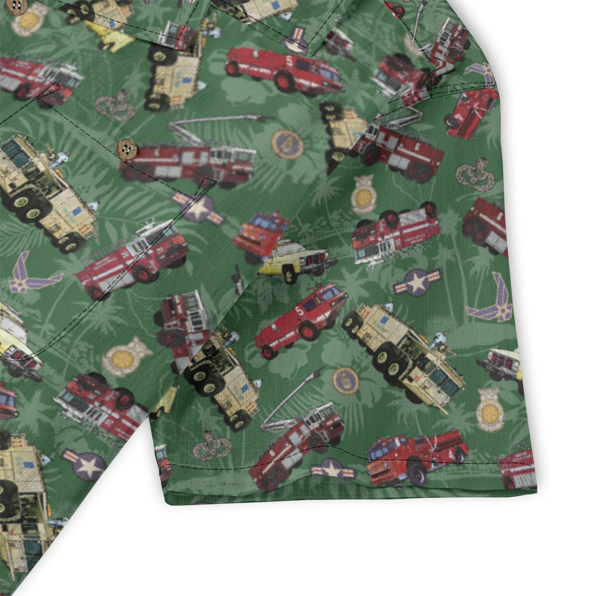 Hawaiian Shirt - "Chanute Era Crash Trucks" - Green 100% Cotton