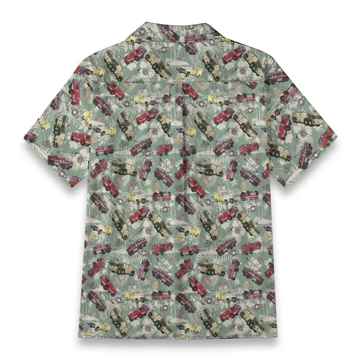 Hawaiian Shirt - "Chanute Era Crash Trucks" - Light Green 100% Cotton