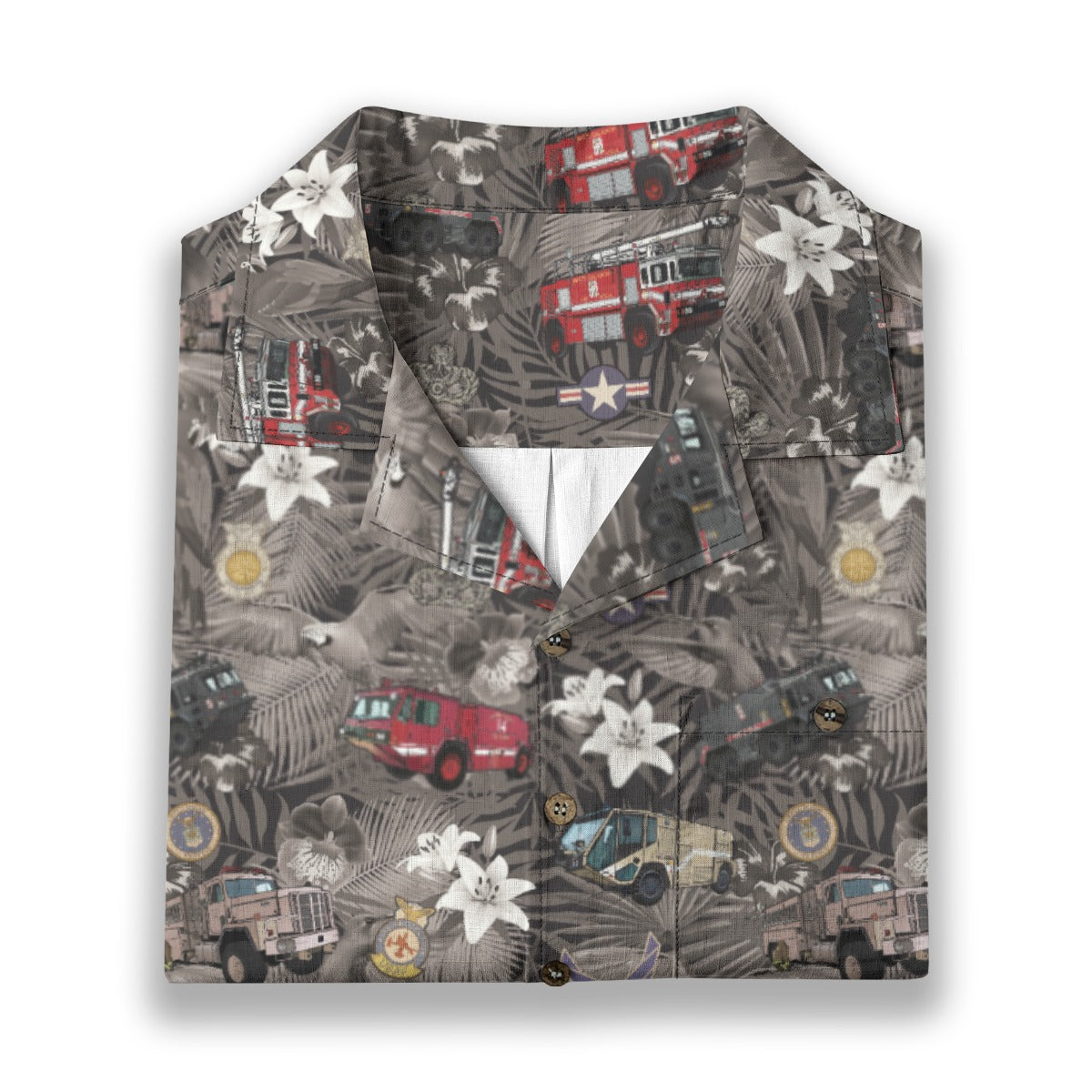 Hawaiian Shirt - "The Goodfellow Era ARFF Trucks" - Black 100% Cotton