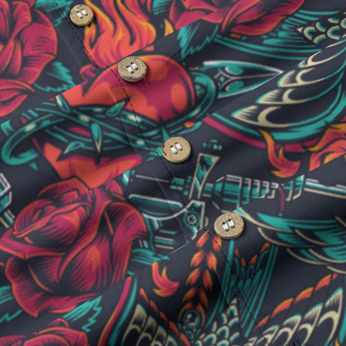 "Tattoos 'N Hearts" 100% Cotton Button-Up Shirt