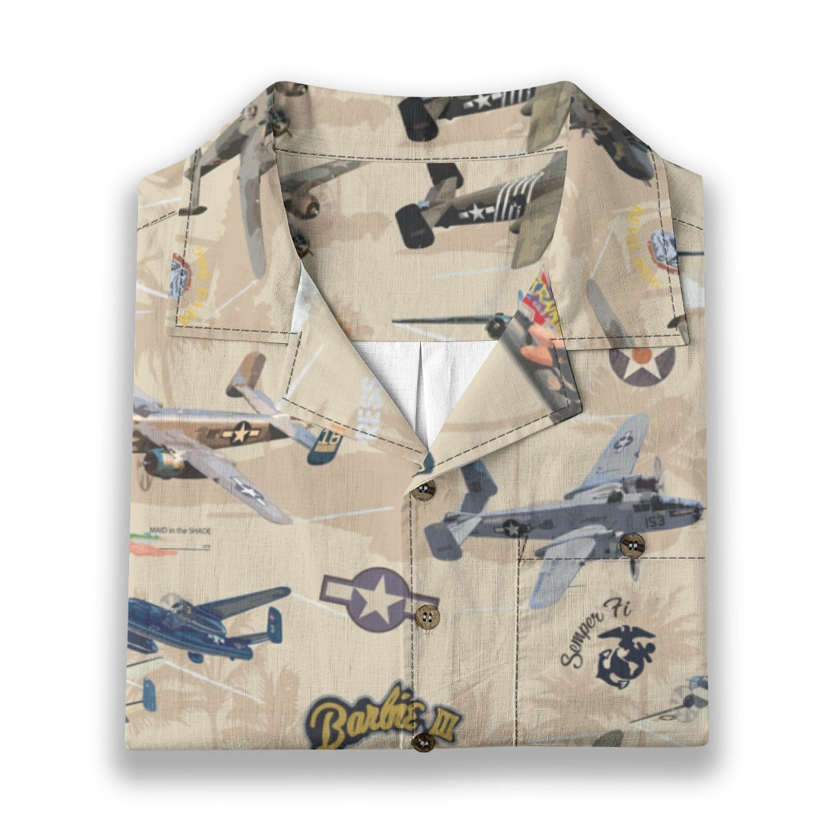 "B-25 Mitchell Tribute" Hawaiian Shirt 100%  Cotton - Cream