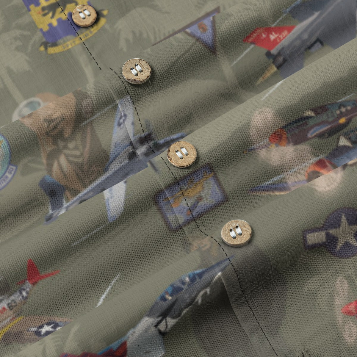 "Tuskegee Airmen" Hawaiian Tribute Shirt Green 100%  Cotton