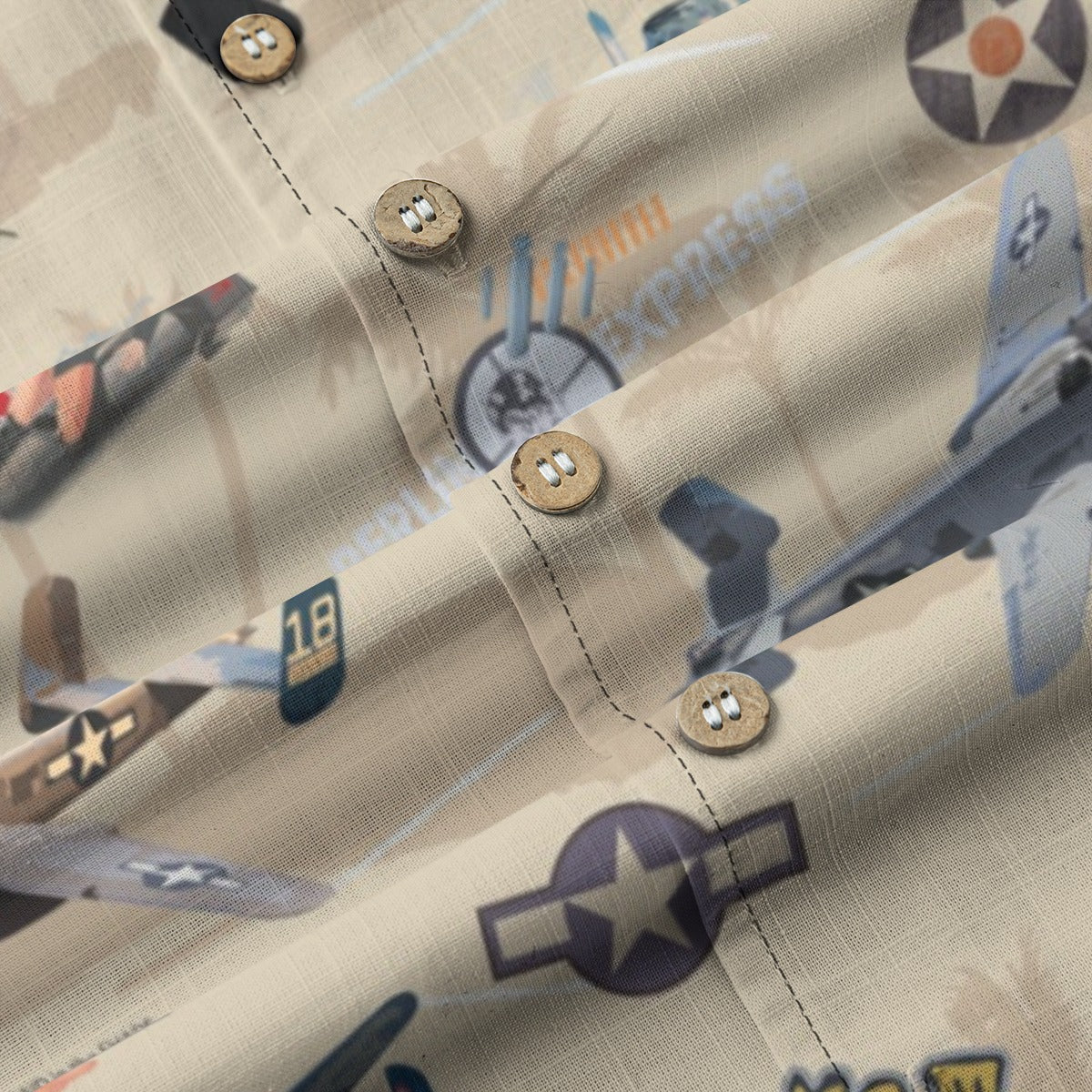 "B-25 Mitchell Tribute" Hawaiian Shirt 100%  Cotton - Cream