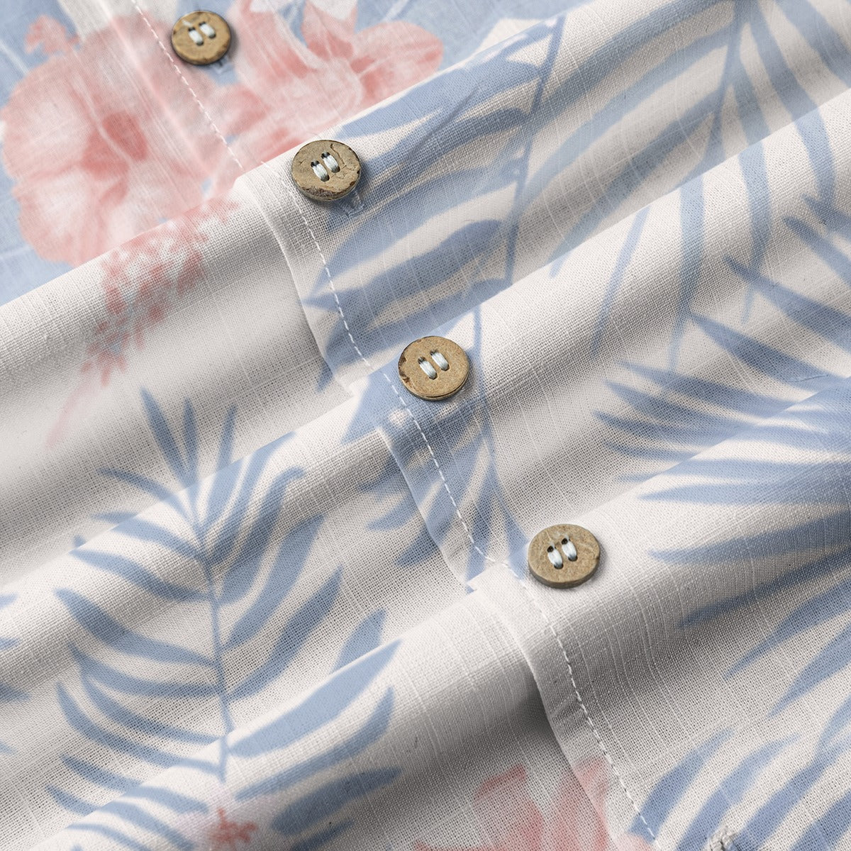 "Tropical Bliss, Coral Hibiscus" Hawaiian Shirt - 100%  Cotton