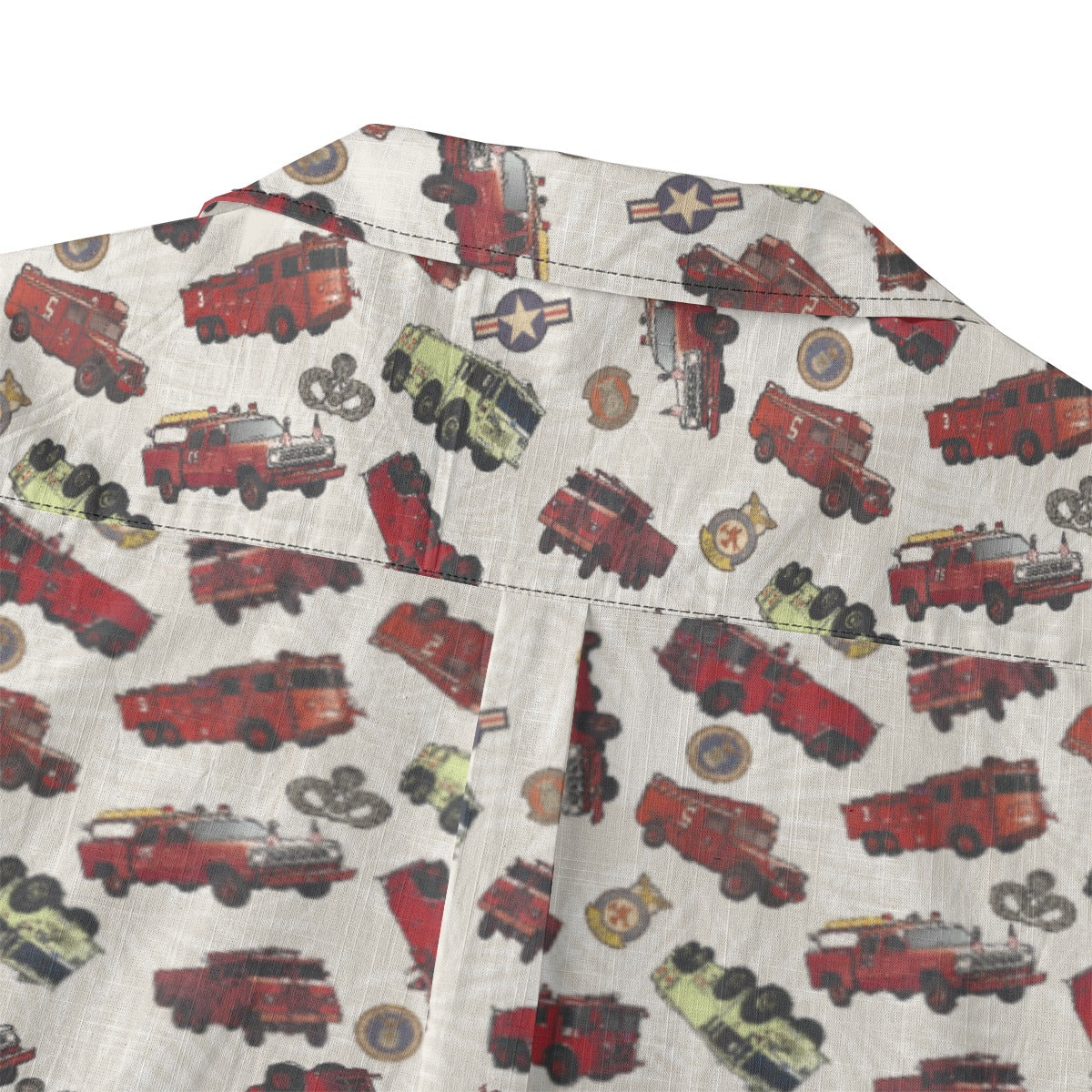 Hawaiian Shirt - "Vietnam Era Crash Trucks" - White 100% Cotton