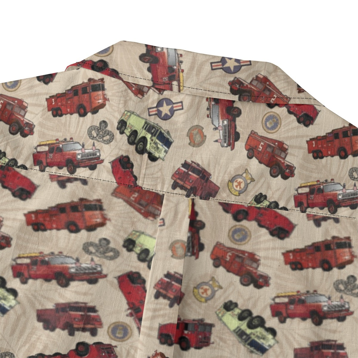 Hawaiian Shirt - "Vietnam Era Crash Trucks" - Beige 100% Cotton