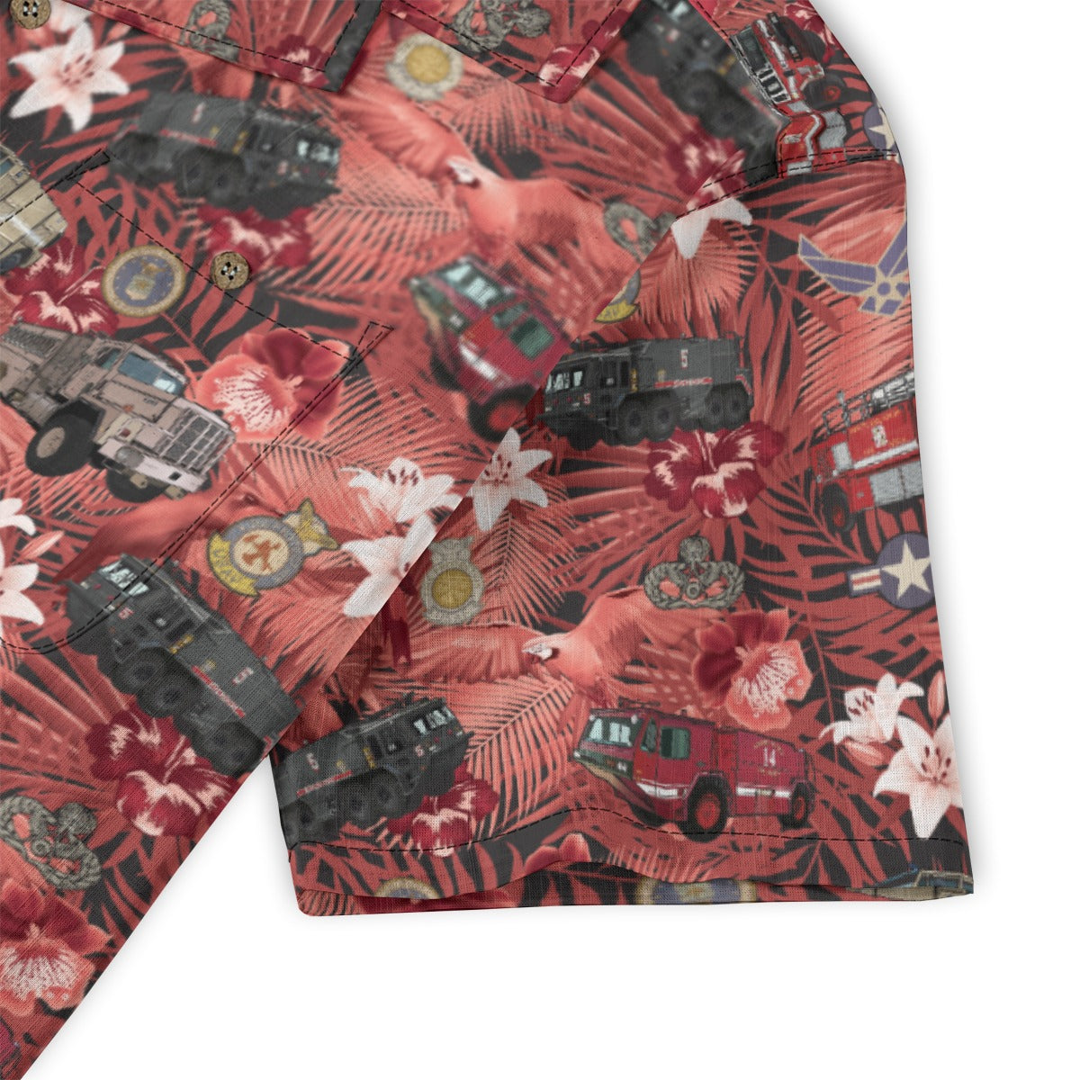 Hawaiian Shirt - "The Goodfellow Era ARFF Trucks" - Red 100% Cotton