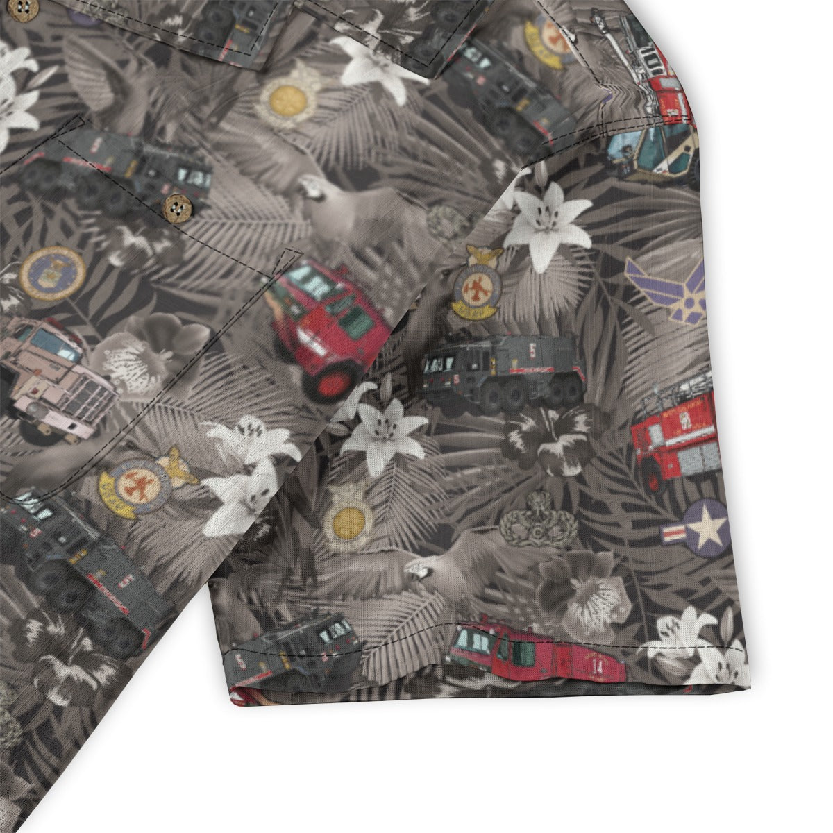 Hawaiian Shirt - "The Goodfellow Era ARFF Trucks" - Black 100% Cotton