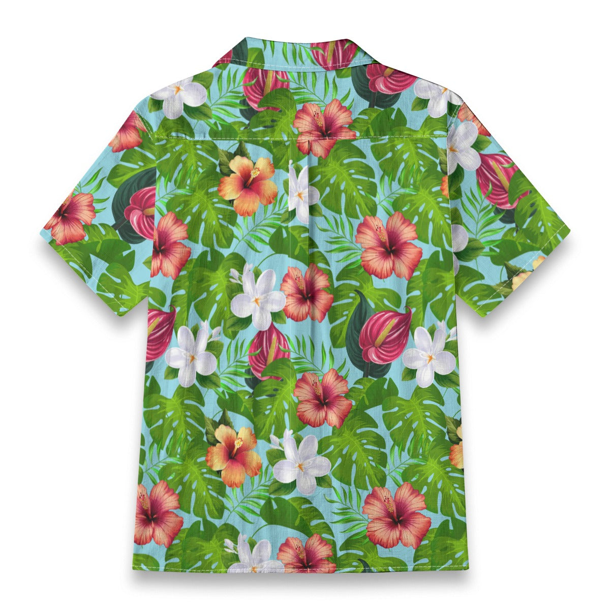 "Jungle Odyssey Hues: Celadon Blue" Hawaiian Shirt - 100% Cotton