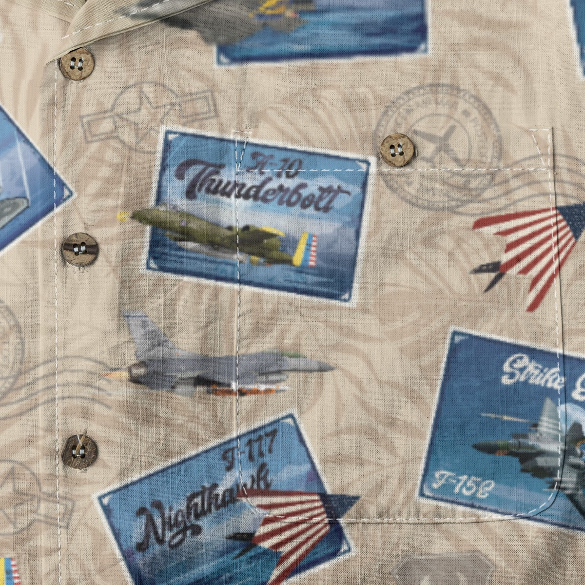 Hawaiian Shirt - Tribute to Current Fighter Jets of the USAF 100% Cotton! - Beige